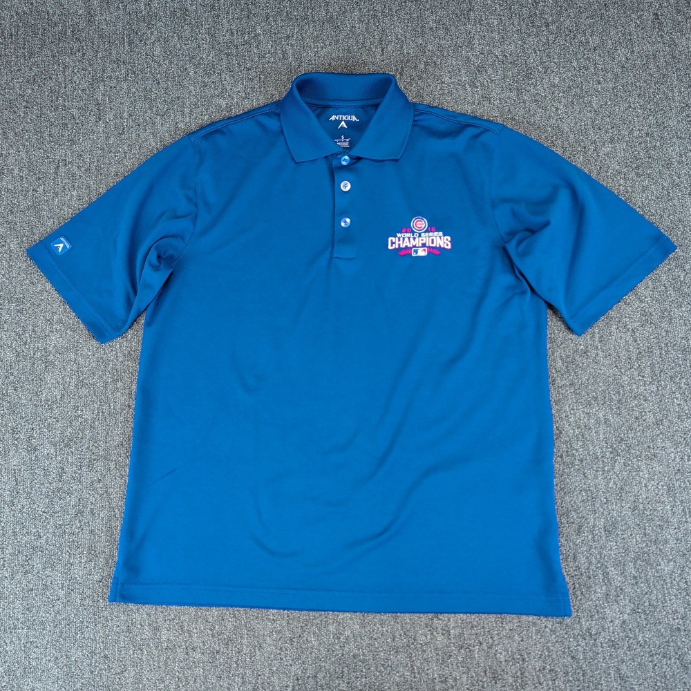 Antigua 2016 Chicago Cubs World Series Polo Mens Small Blue Polyester Sport MLB